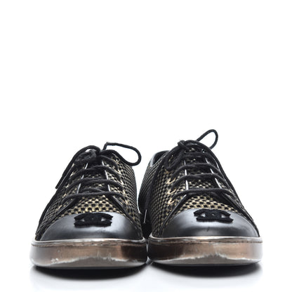 Chanel Fabric Mesh Lambskin Low Top Sneakers 38 Gold Black 2 of 7