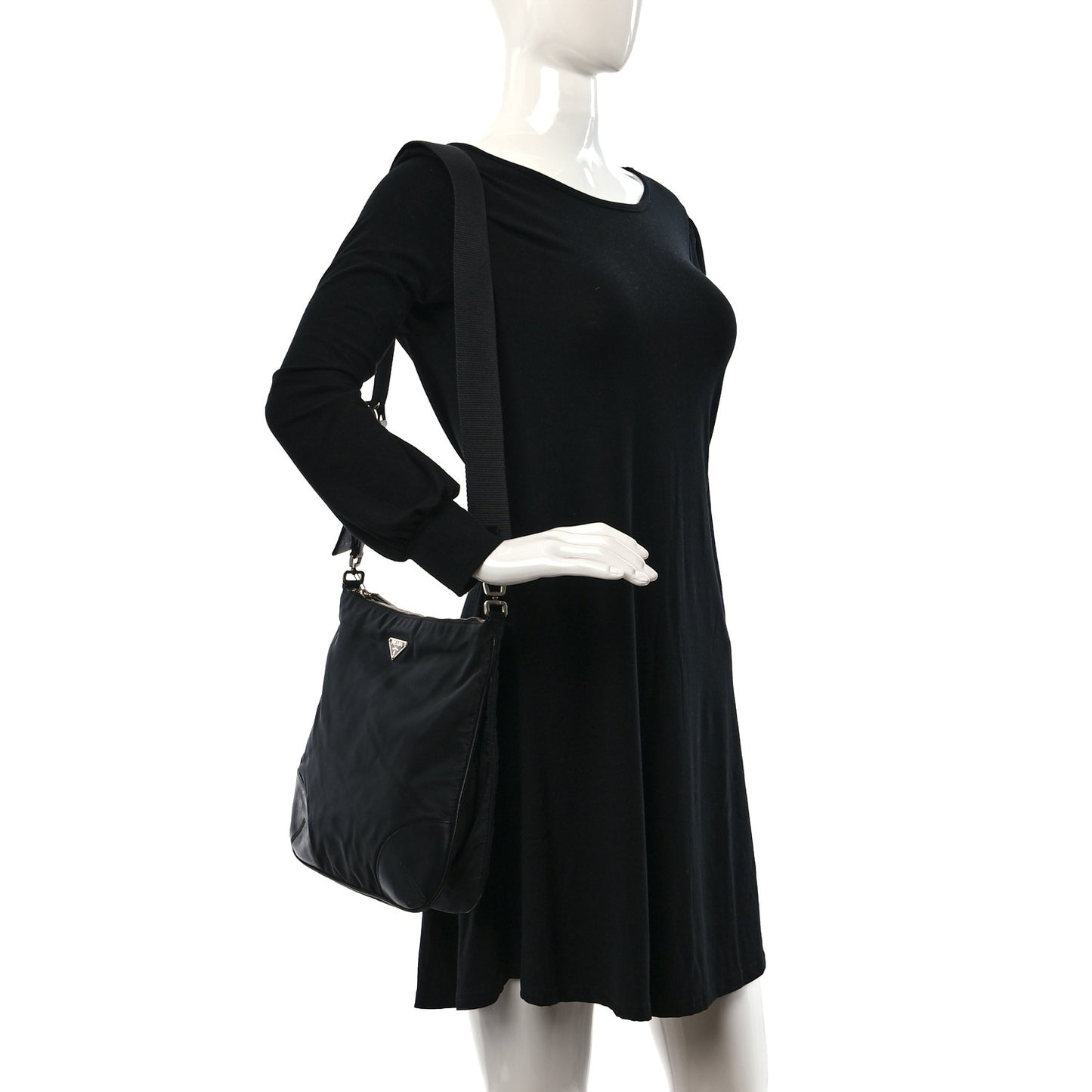 Tessuto Nylon Soft Calf Shoulder Bag Black