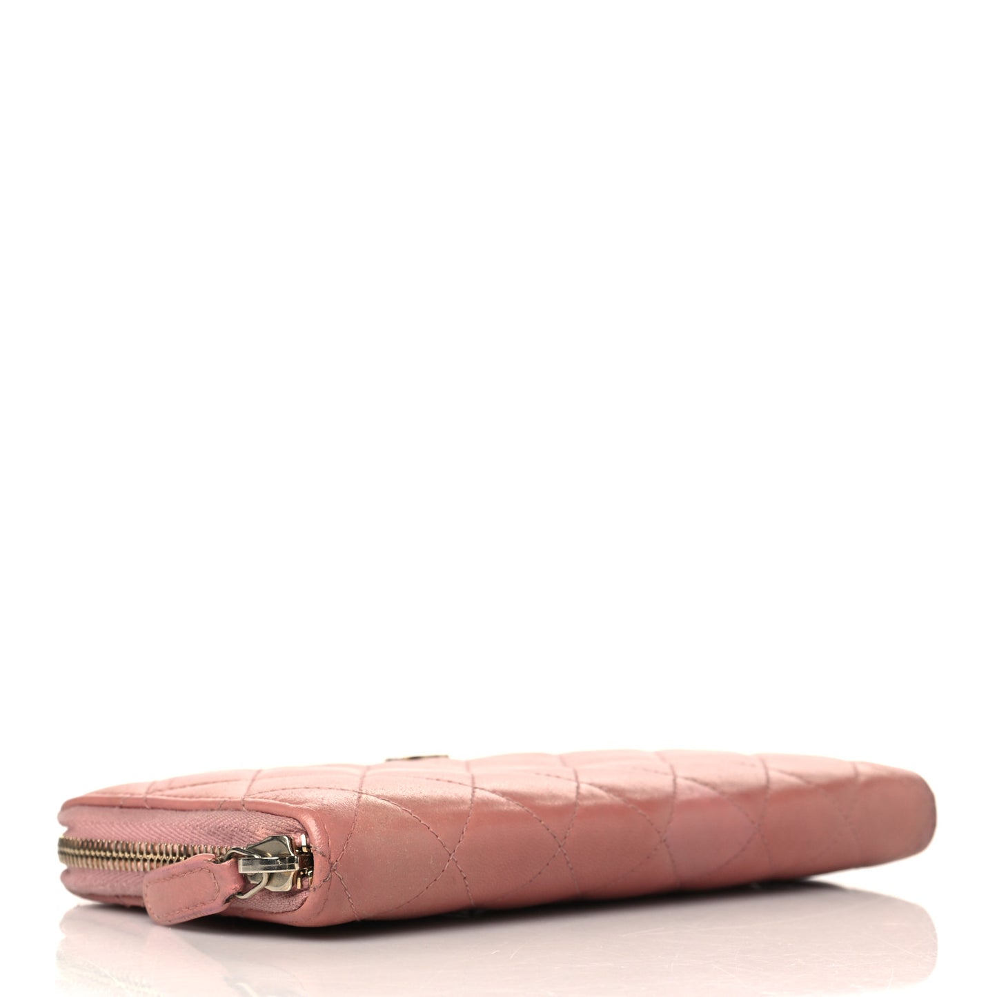 Lambskin Quilted Large Gusset Zip Around Wallet Light Pink