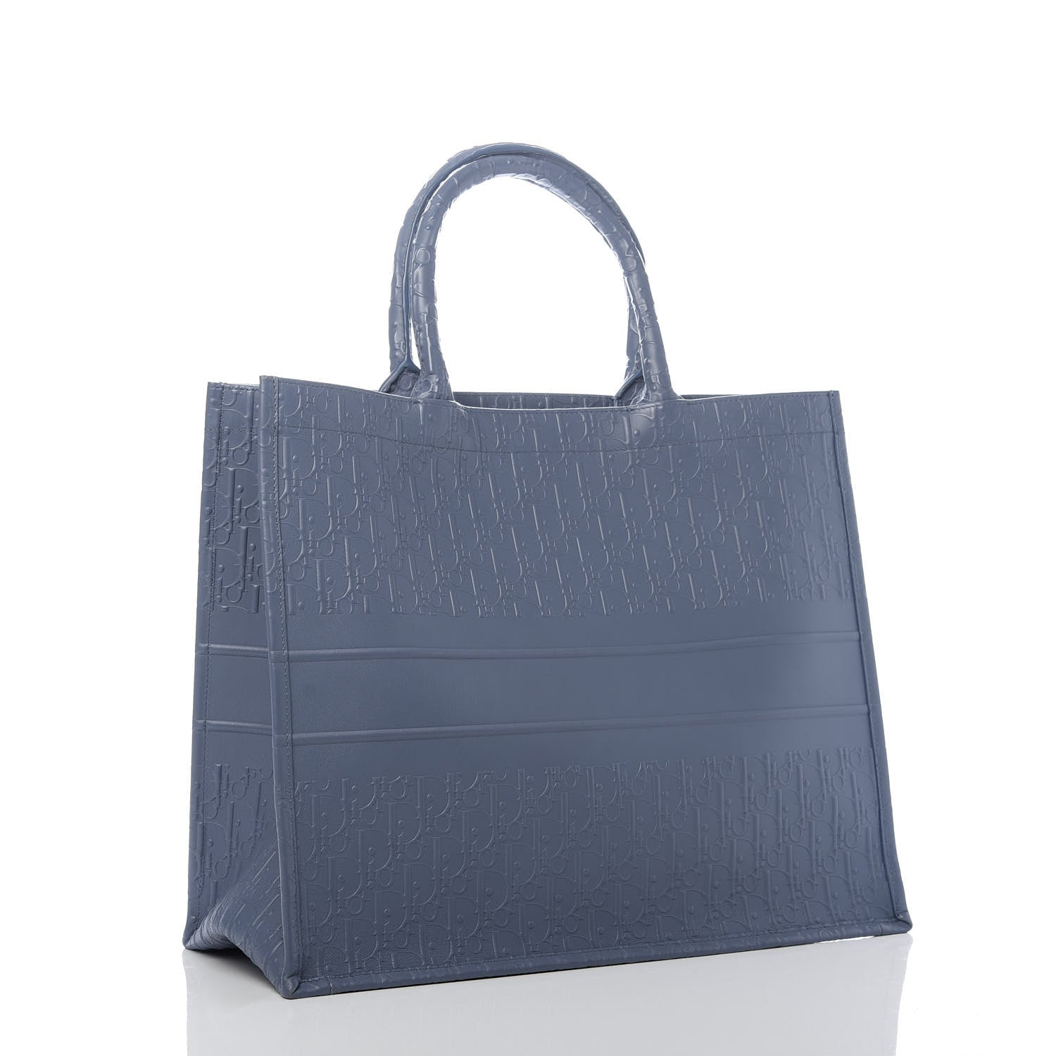 Christian Dior Oblique Calfskin Embossed Book Tote Denim Blue 3 of 10