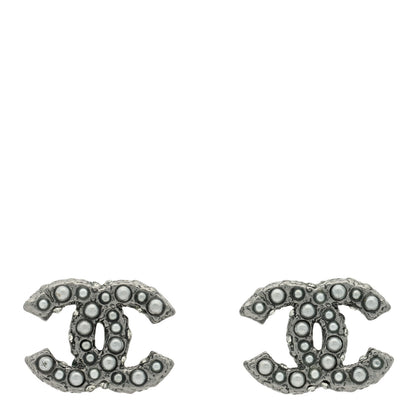 Chanel Pearl Crystal CC Earrings Ruthenium 1 of 4