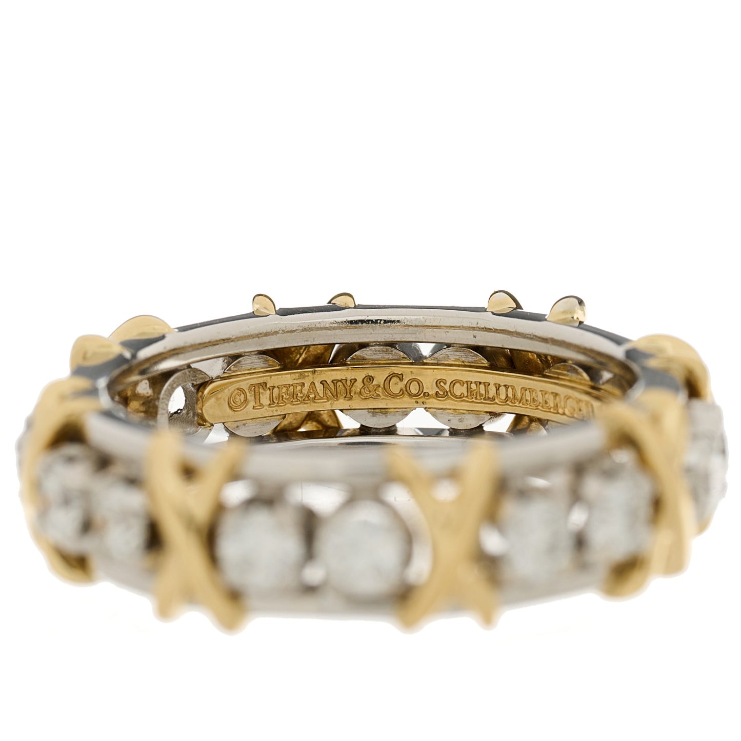 Platinum 18K Yellow Gold Diamond Schlumberger Sixteen Stone Ring 55 7.25