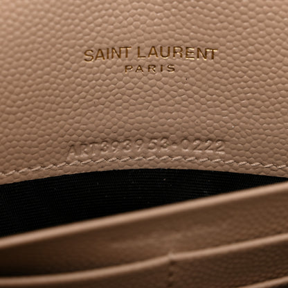 Saint Laurent Grain De Poudre Matelasse Chevron Monogram Envelope Chain Wallet Dark Beige 7 of 12