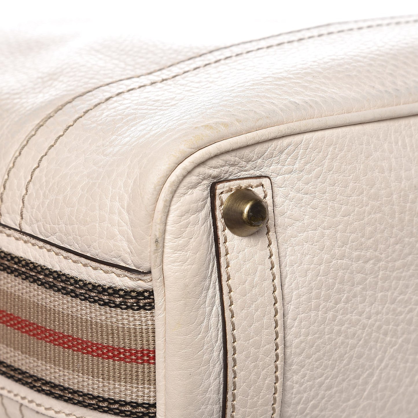 Calfskin Stripe Bucket Hobo Bag Off White