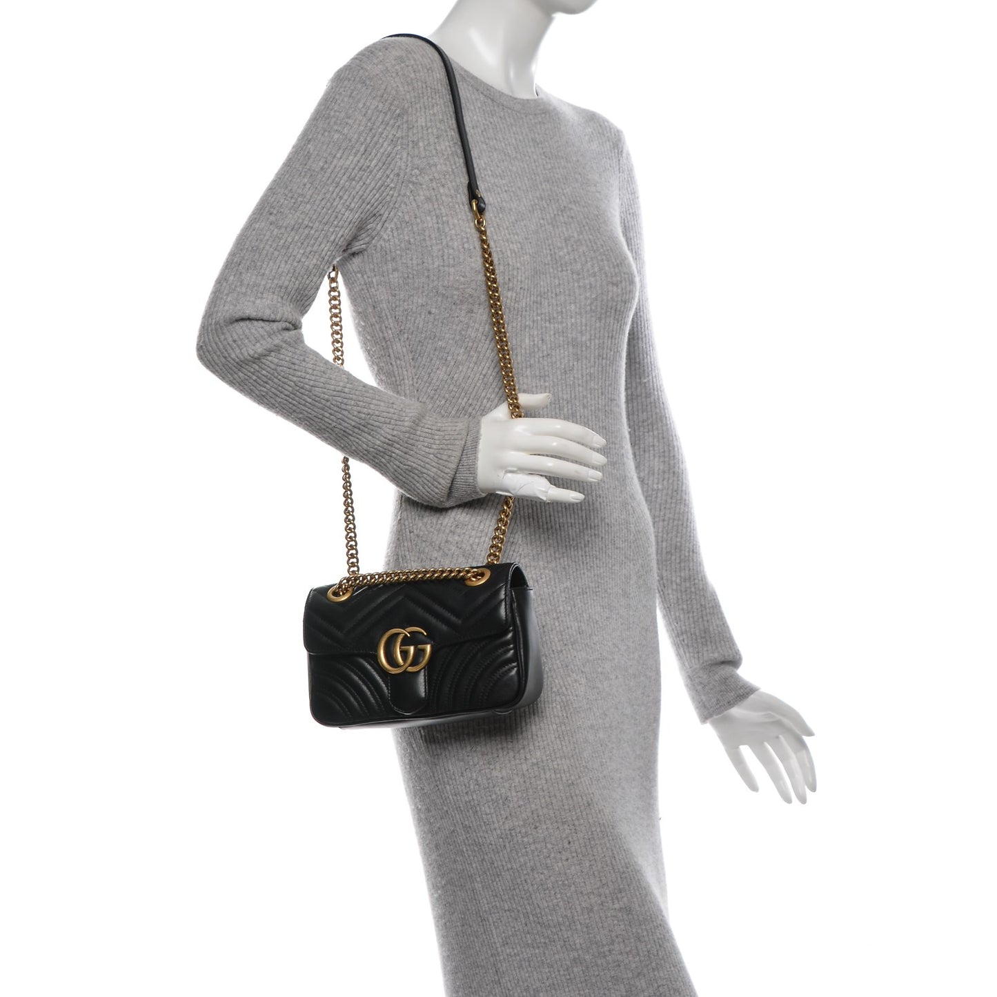 Calfskin Matelasse Mini GG Marmont Shoulder Bag Black