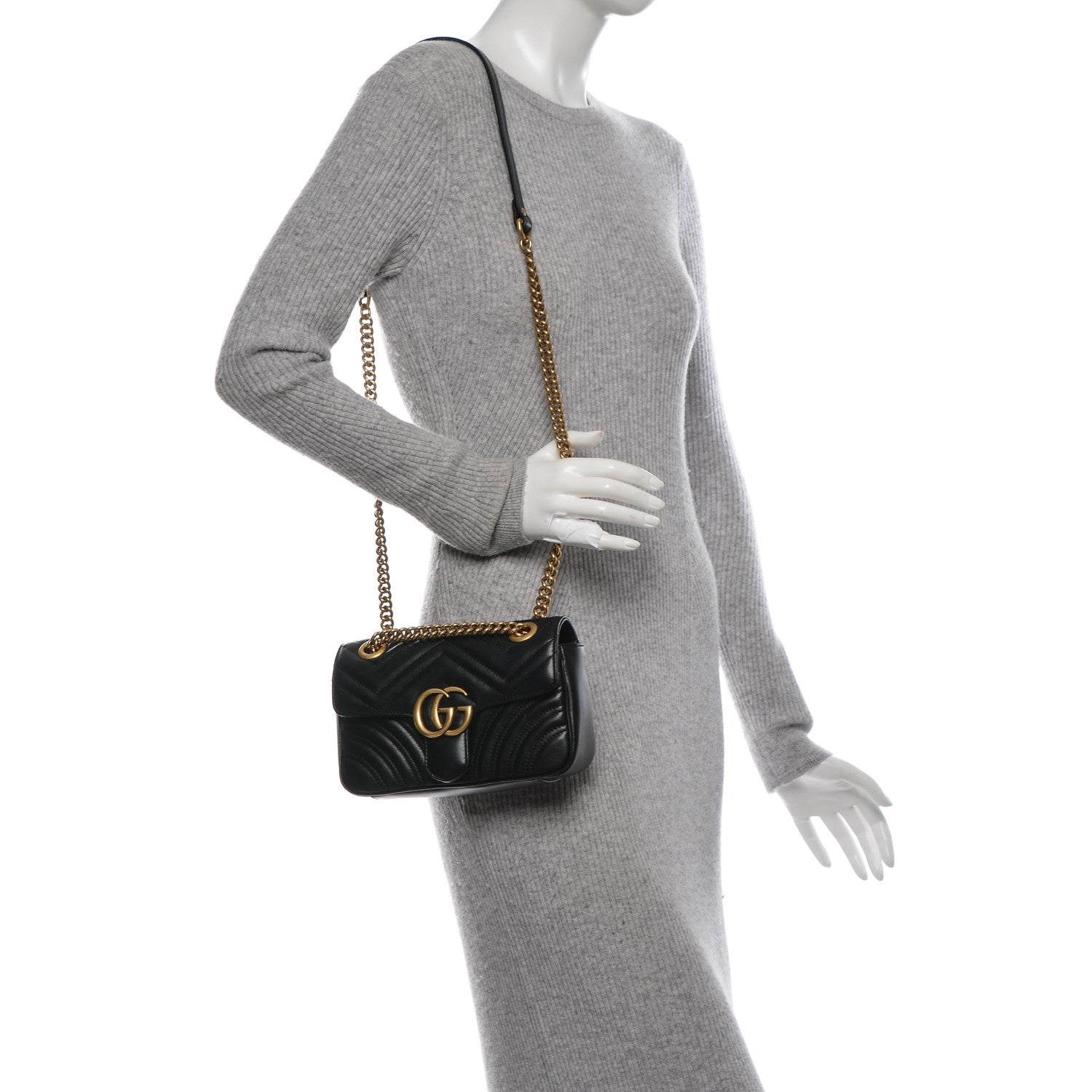Gucci Calfskin Matelasse Mini GG Marmont Shoulder Bag Black 2 of 7