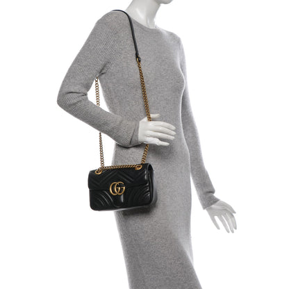 Gucci Calfskin Matelasse Mini GG Marmont Shoulder Bag Black 2 of 7