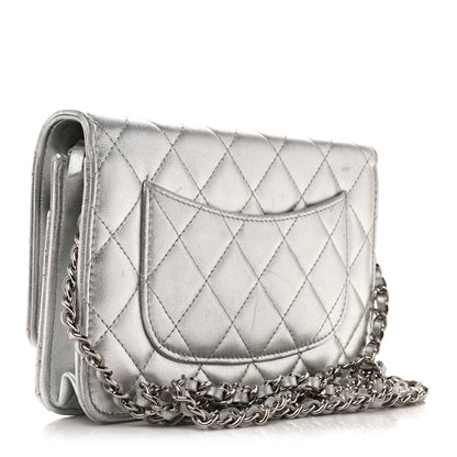 Chanel Metallic Lambskin Quilted Wallet On Chain WOC Silver 3 of 14