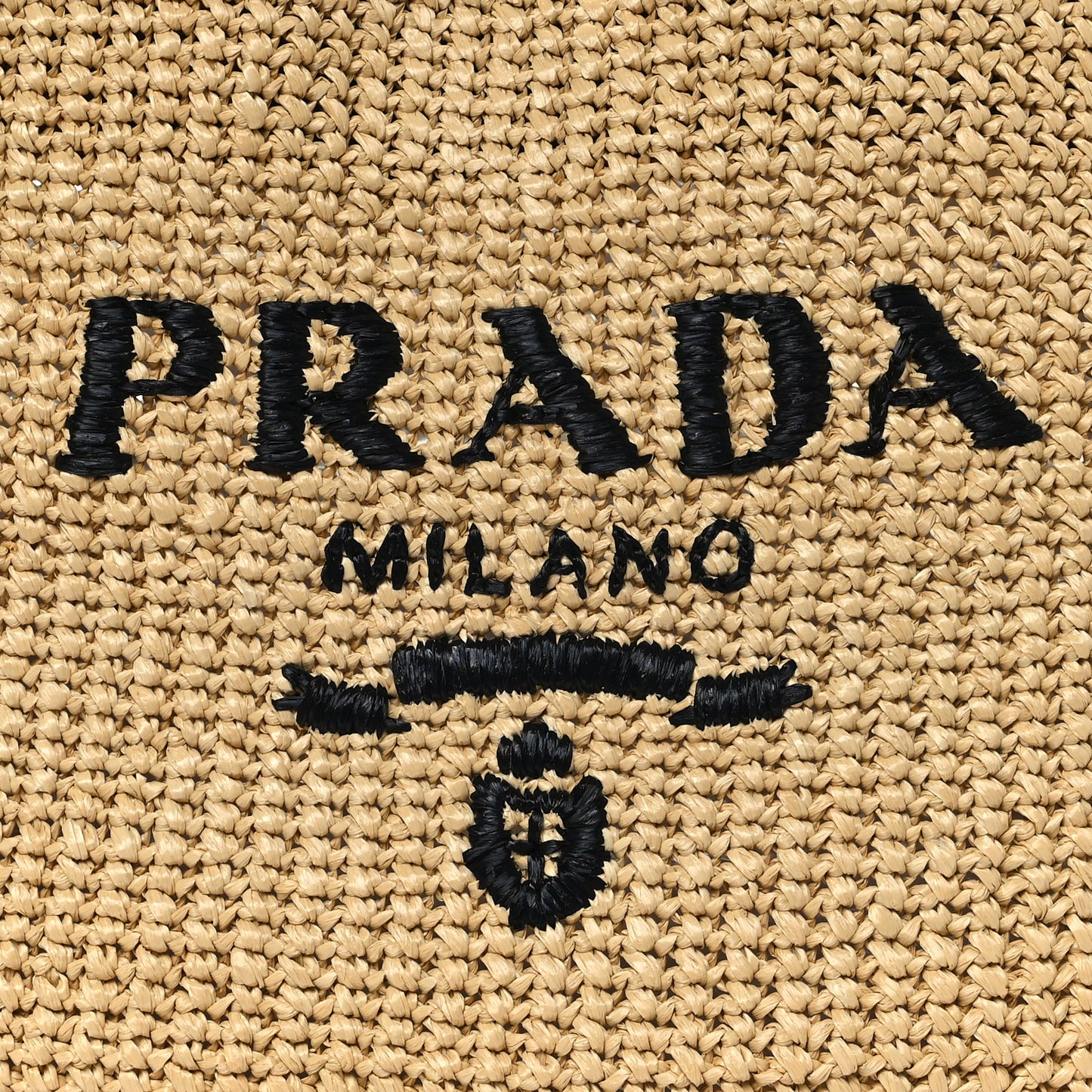 Yarn Raffia Effect Crochet Embroidered Logo Tote Naturale