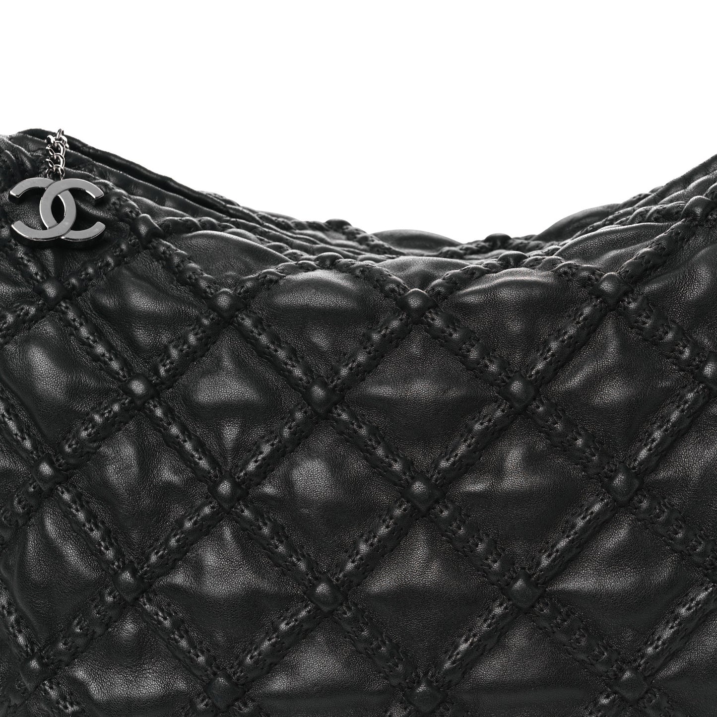 Lambskin Quilted Hidden Chain Hobo Black