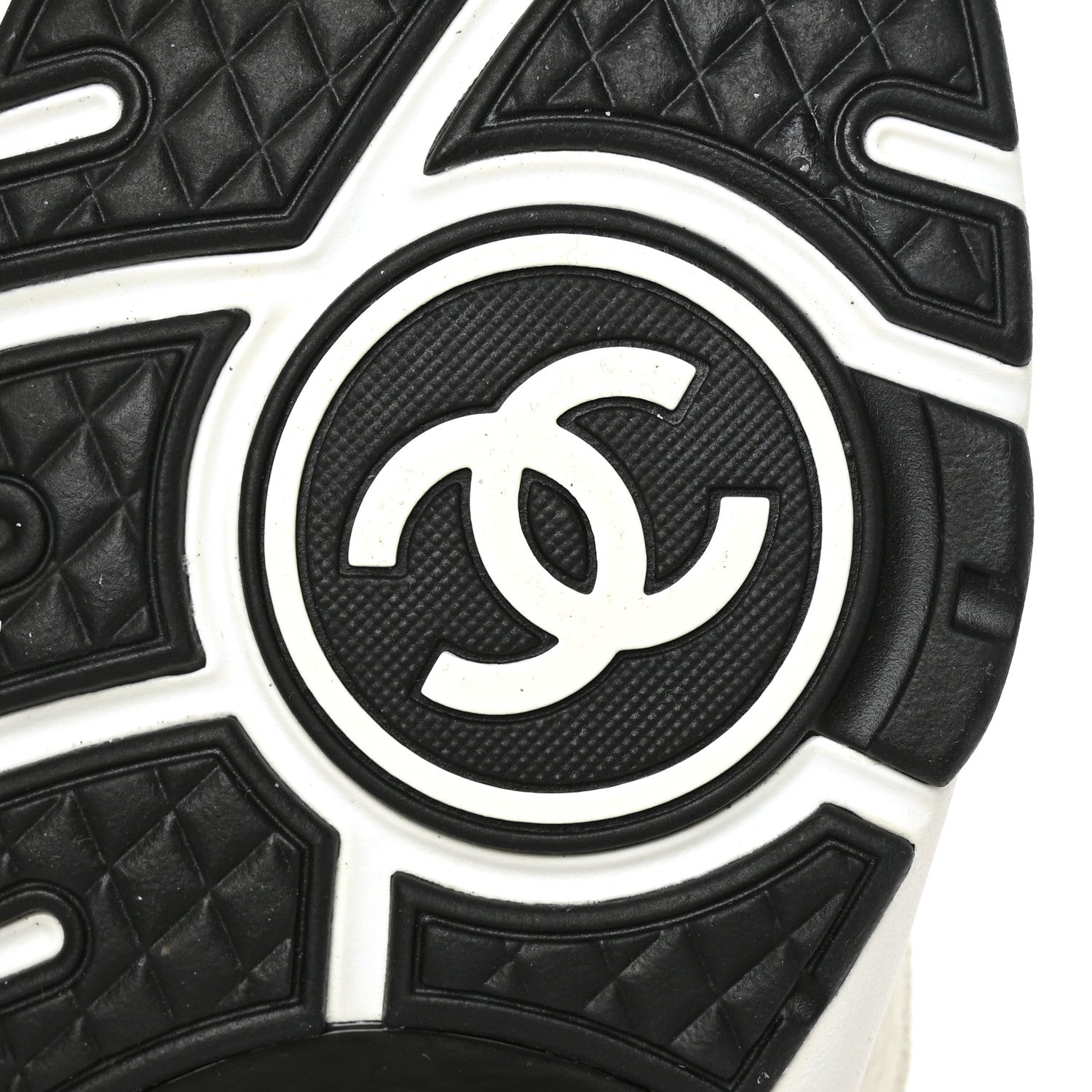 Chanel Mesh Suede Calfskin Grained Calfskin Womens CC Sneakers 39.5 White Black 7 of 7