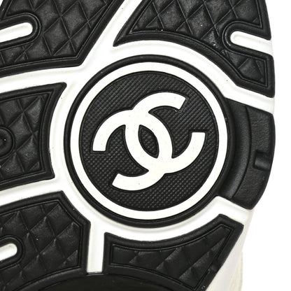 Chanel Mesh Suede Calfskin Grained Calfskin Womens CC Sneakers 39.5 White Black 7 of 7