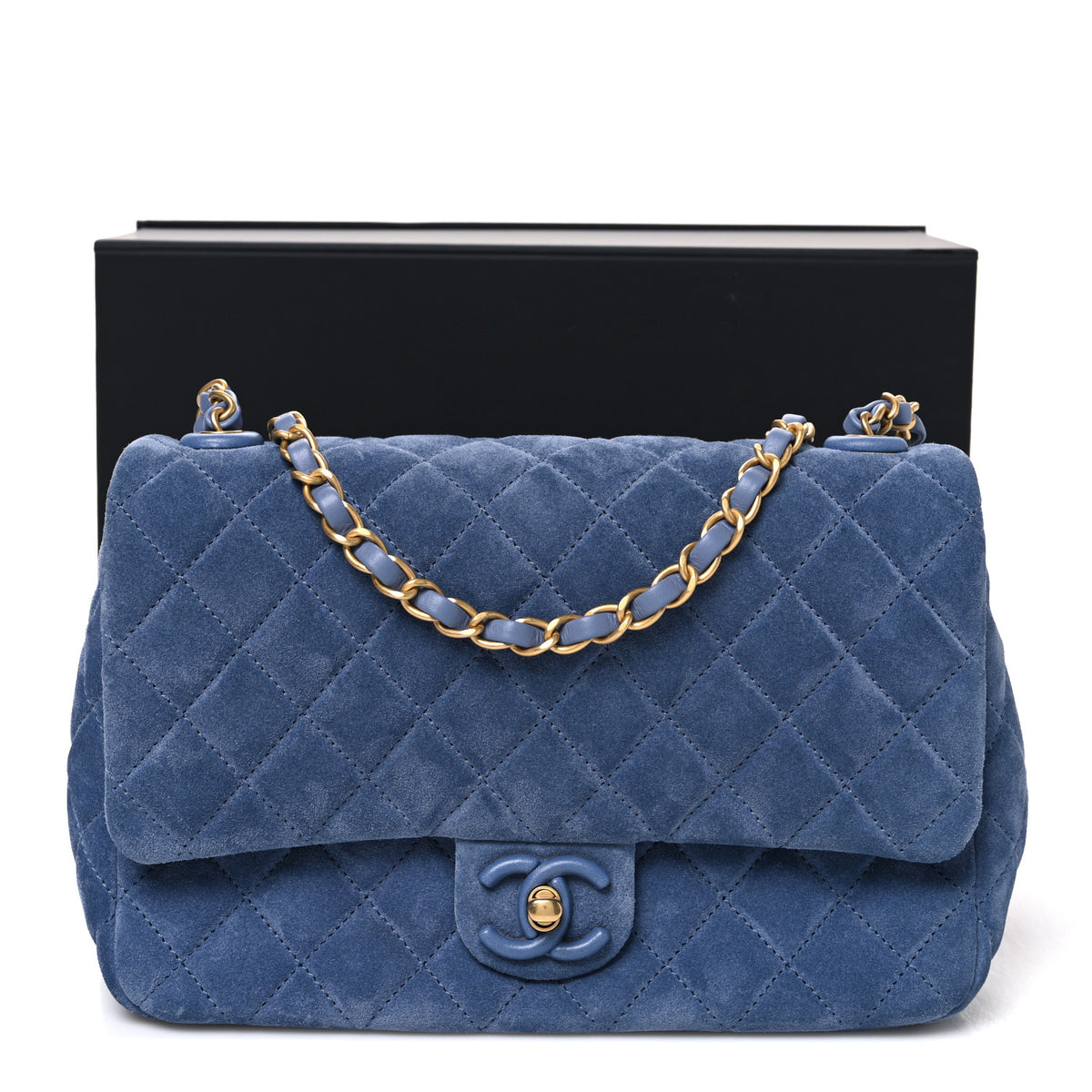 Chanel Suede Quilted Medium Flap Blue 10 of 10