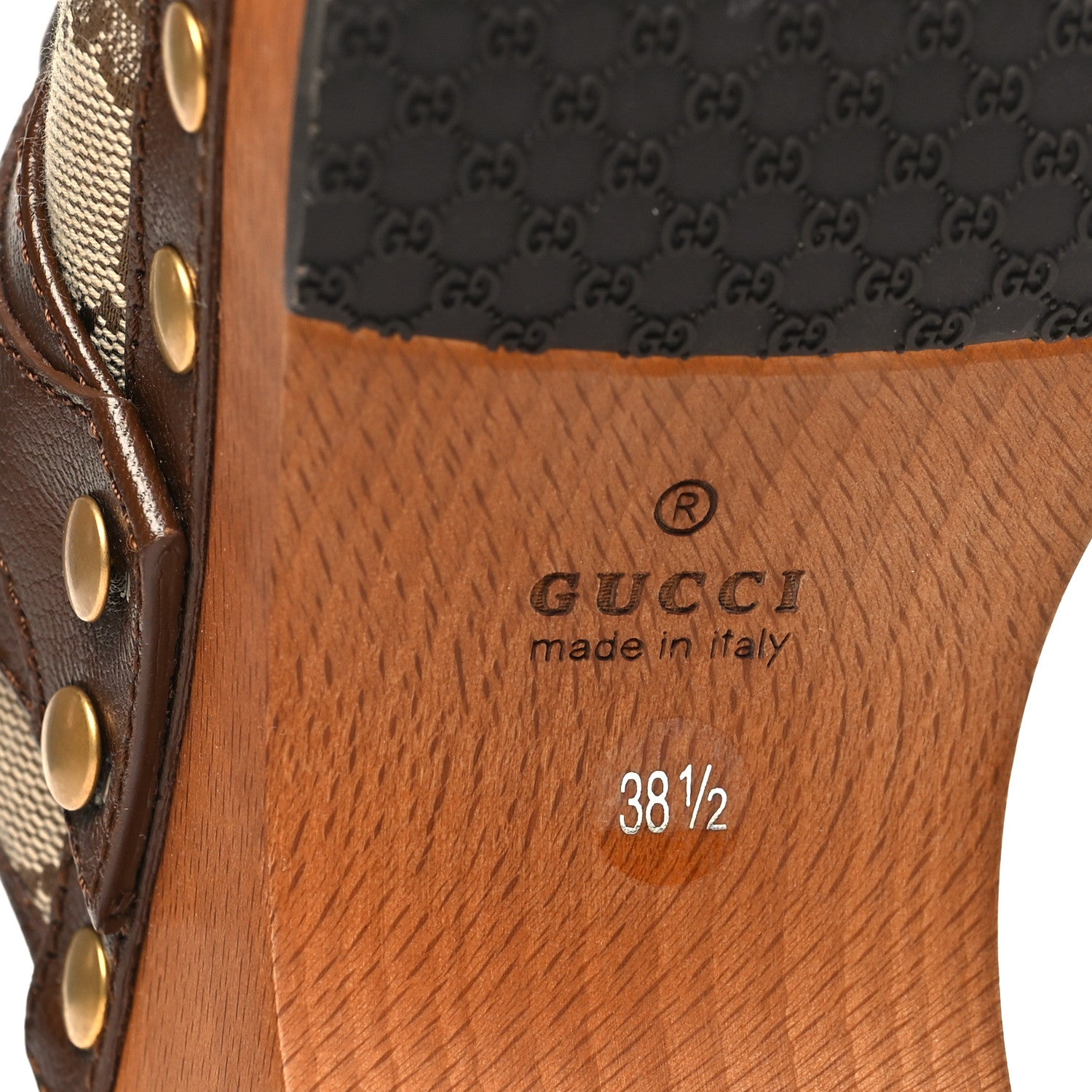 Gucci Monogram Goatskin Horsebit Clog Mules 38.5 Beige Ebony Brown Sugar 7 of 9