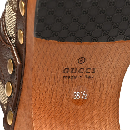 Gucci Monogram Goatskin Horsebit Clog Mules 38.5 Beige Ebony Brown Sugar 7 of 9