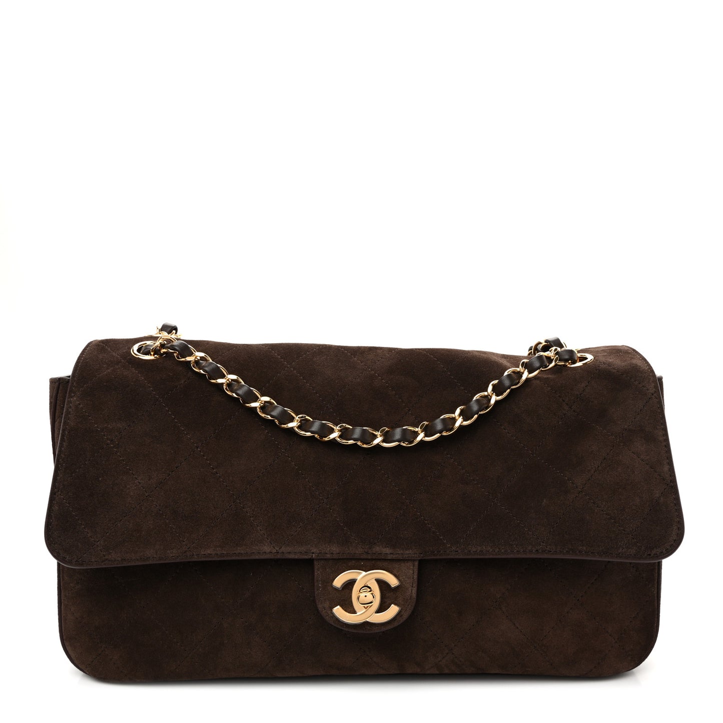 Suede Calfskin Small Souplissimo Maxi Flap Dark Brown