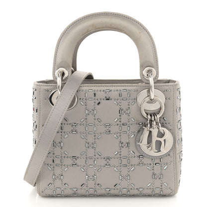 Christian Dior Satin Crystal Cannage Mini Lady Dior Gray 1 of 13