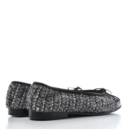 Chanel Tweed Patent Cap Toe Ballerina Flats 36.5 Grey Black White 4 of 9