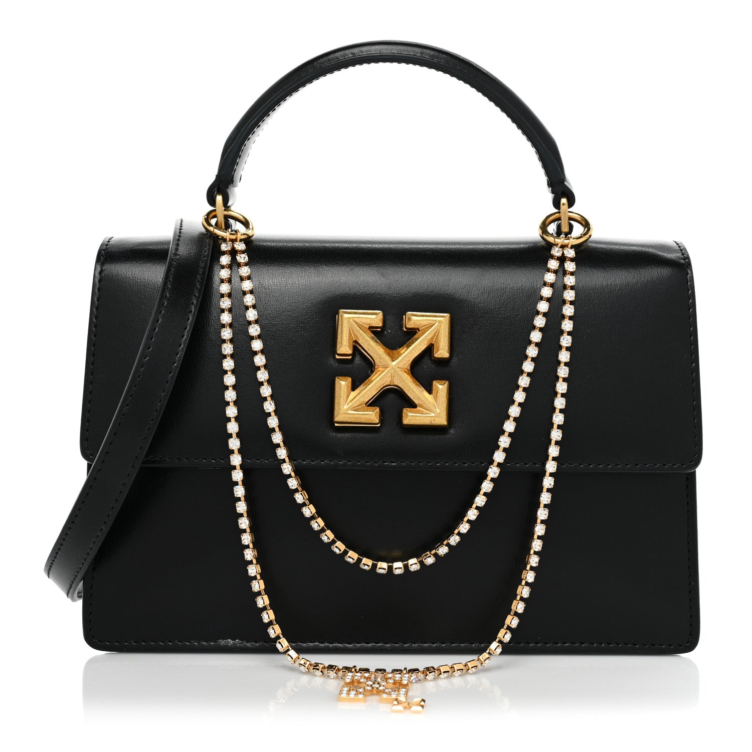 Off-White Calfskin Crystal Chain Jitney 1.4 Bag Black 1 of 15