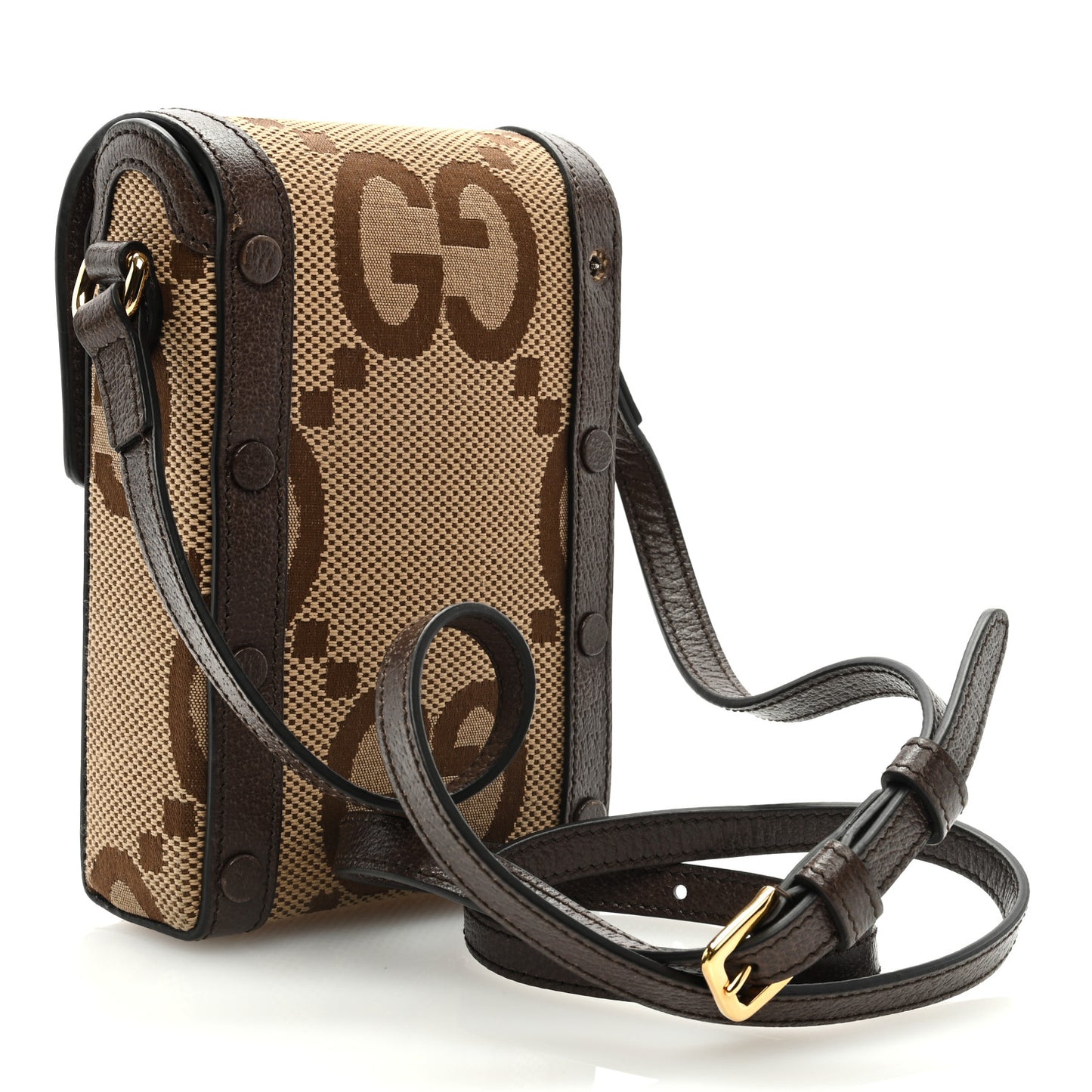 Monogram Jumbo GG Textured Dollar Calfskin Mini Horsebit 1955 Crossbody Bag Camel Ebony New Acero
