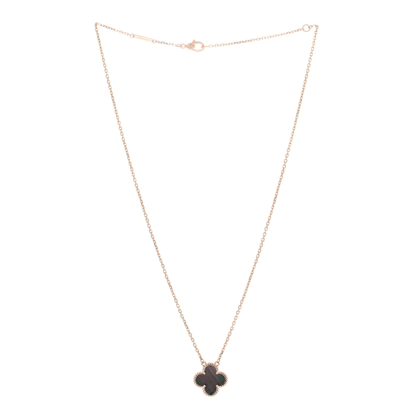 18K Rose Gold Gray Mother of Pearl Vintage Alhambra Pendant Necklace