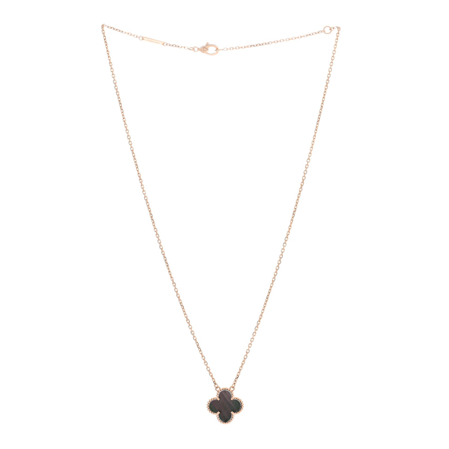 Van Cleef & Arpels 18K Rose Gold Gray Mother of Pearl Vintage Alhambra Pendant Necklace 3 of 5
