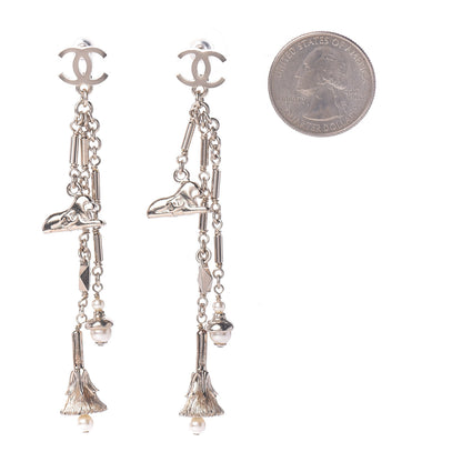 Chanel Pearl CC Drop Earrings Silver 2 of 5