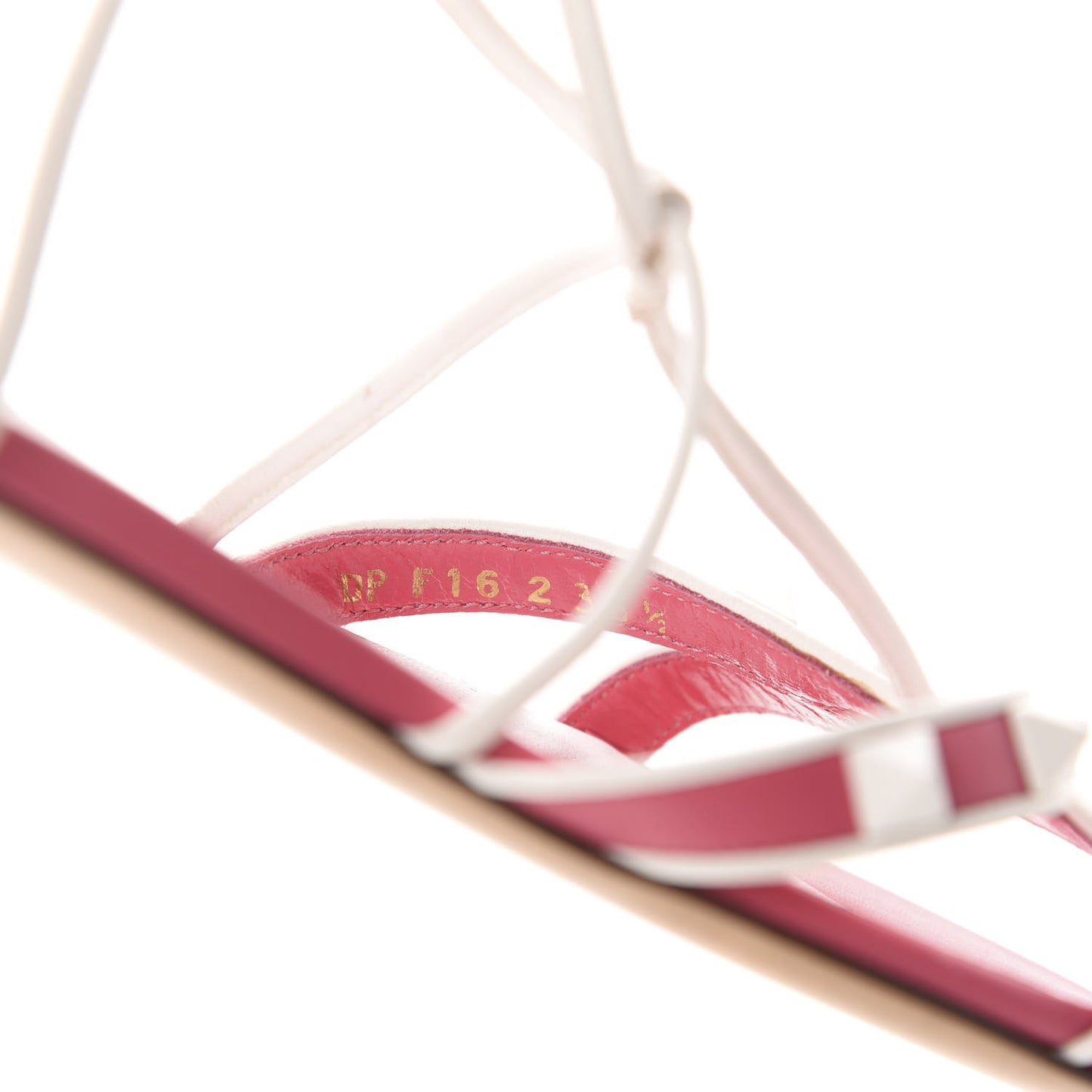 Calfskin Free Rockstud Ankle Strap Flat Sandals 38.5 Shadow Pink White