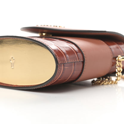 Chloe Calfskin Crocodile Embossed Small Aby Lock Chestnut Brown 10 of 10