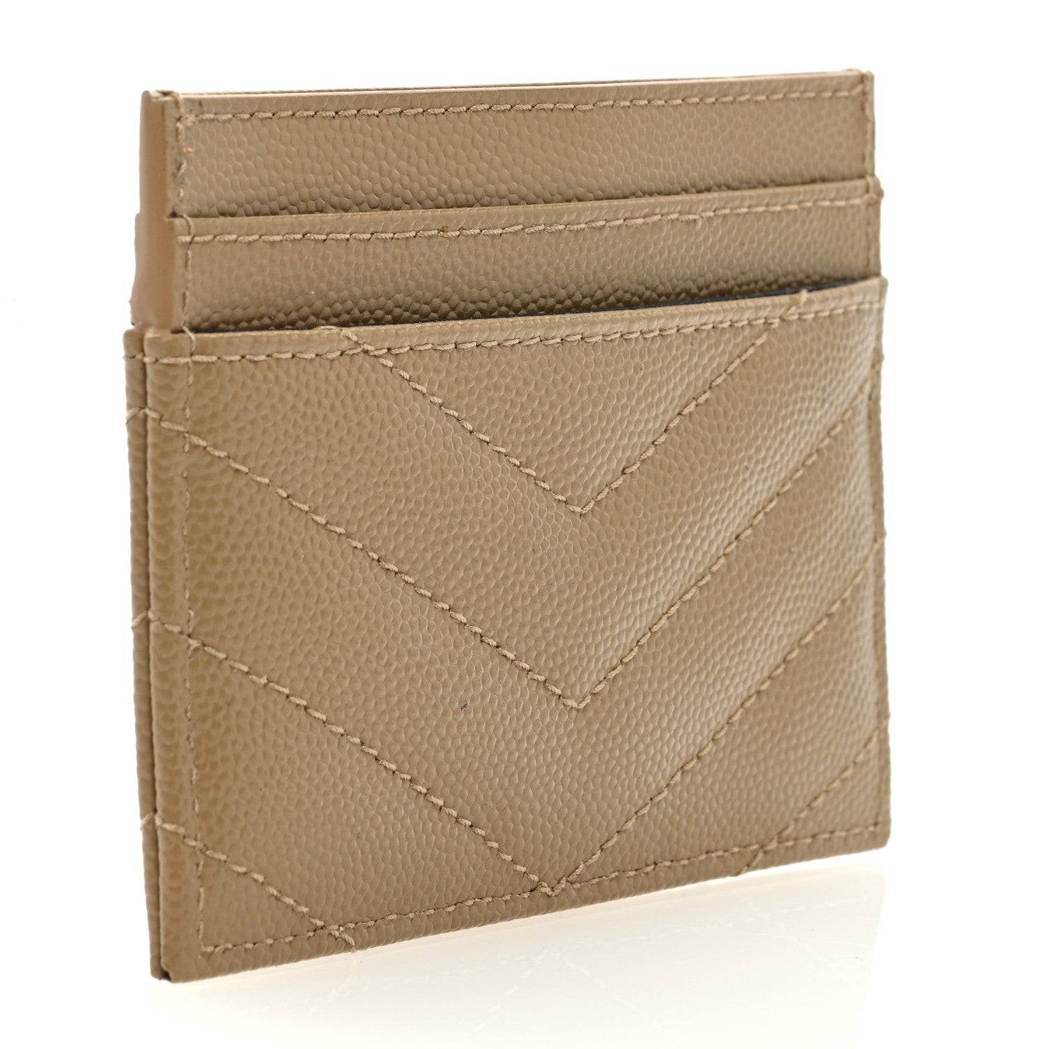 Saint Laurent Grain De Poudre Matelasse Chevron Monogram Credit Card Case Dark Latte 3 of 6