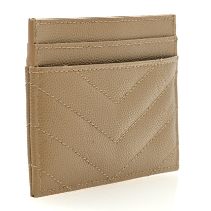 Saint Laurent Grain De Poudre Matelasse Chevron Monogram Credit Card Case Dark Latte 3 of 6
