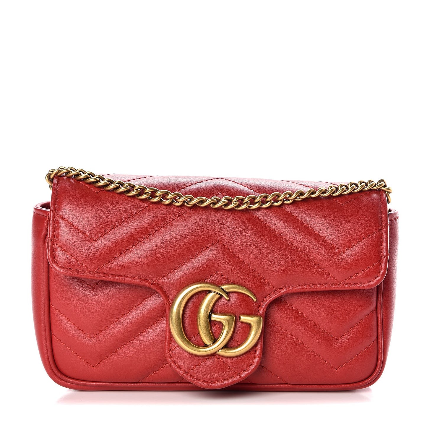 Calfskin Matelasse Super Mini GG Marmont Shoulder Bag Hibiscus Red