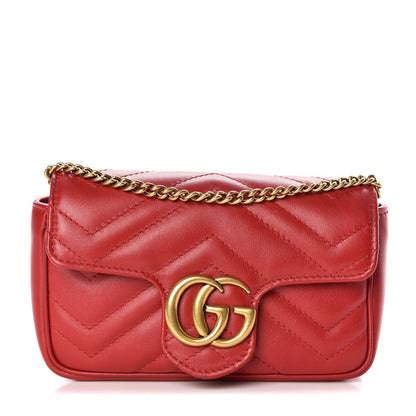 Gucci Calfskin Matelasse Super Mini GG Marmont Shoulder Bag Hibiscus Red 1 of 7