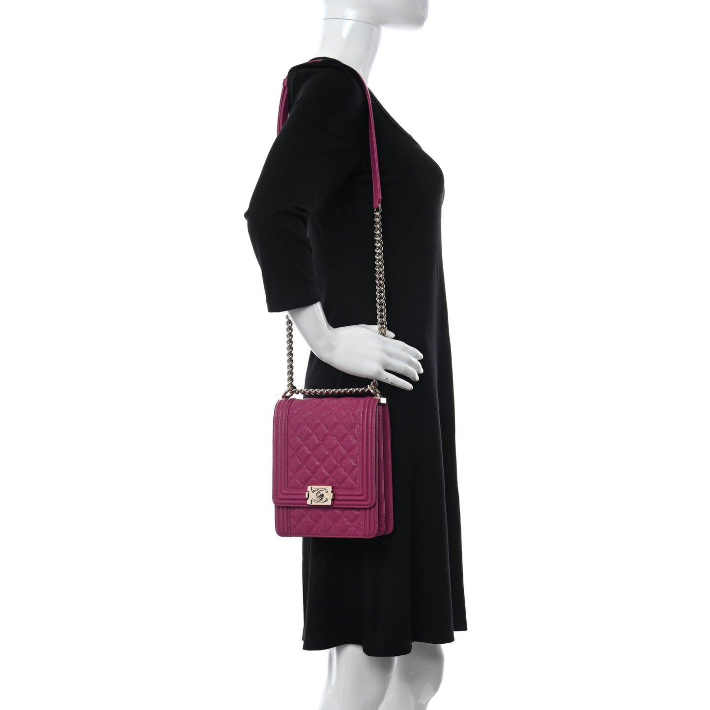 Caviar Quilted North South Boy Flap Fuchsia
