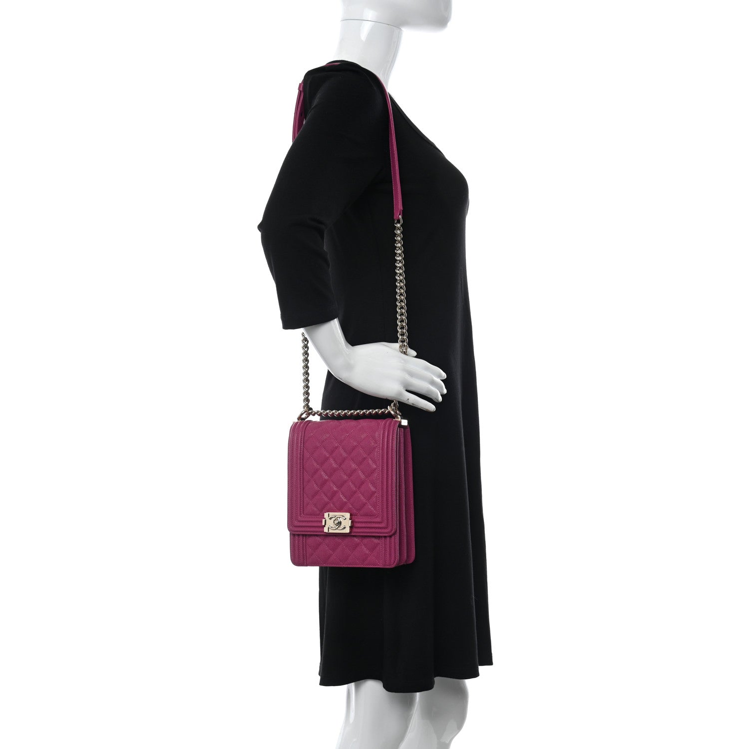 Chanel Caviar Quilted North South Boy Flap Fuchsia 2 of 12