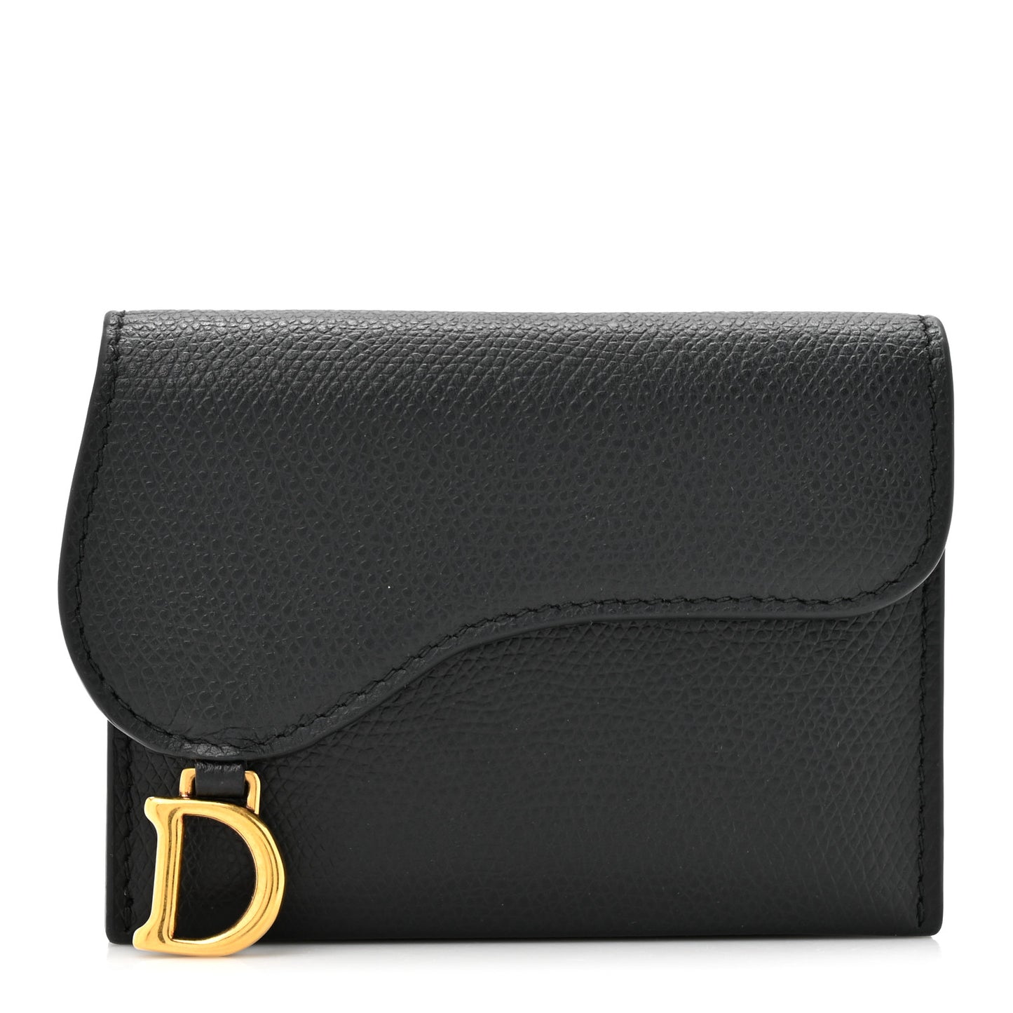 Grained Calfskin Saddle 5-Gusset Card Holder Black
