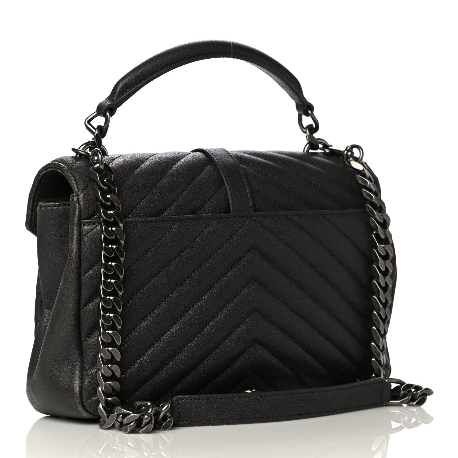 Saint Laurent Sheepskin Matelasse Chevron Monogram Medium College Bag Asphalt 3 of 21