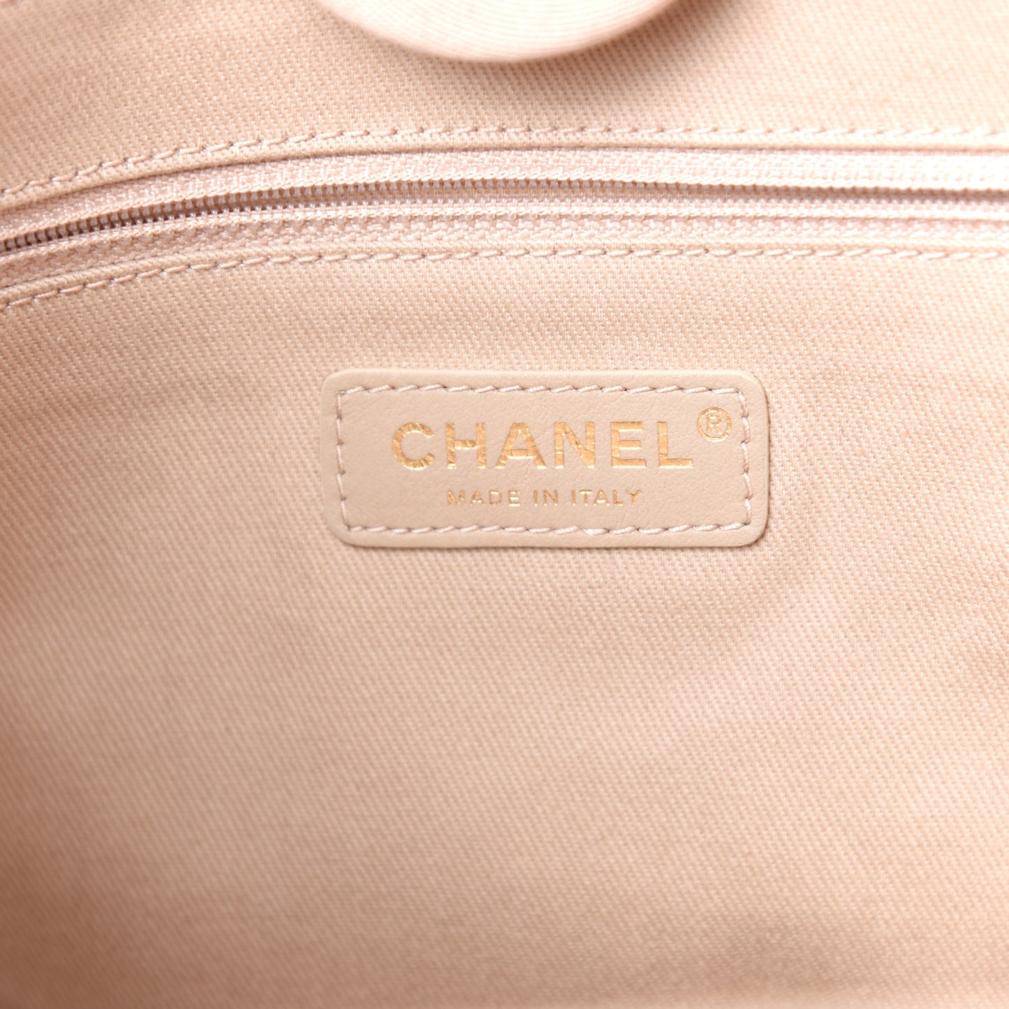 Mixed Fibers Calfskin Small Deauville Tote Beige