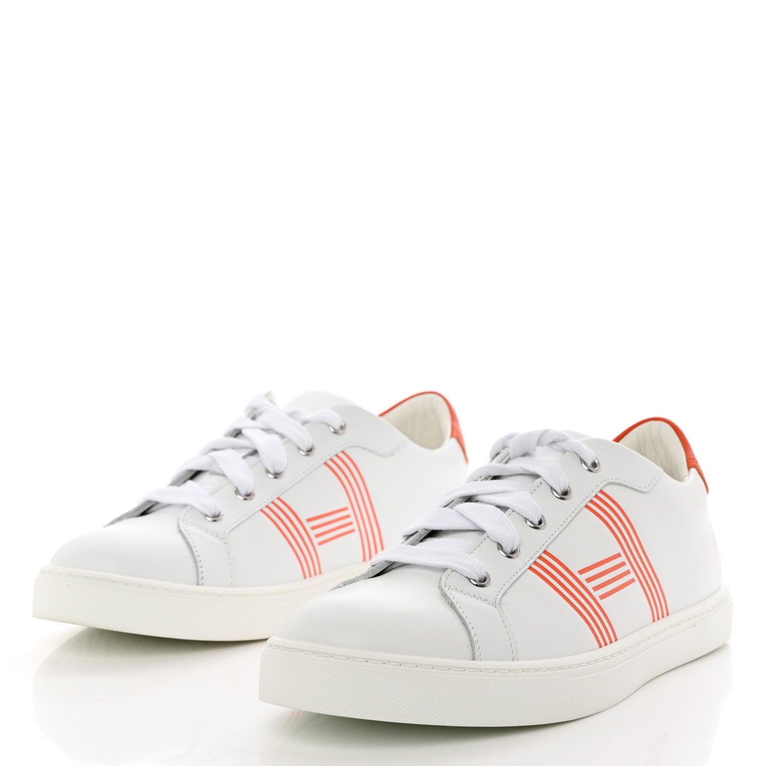Hermes Calfskin Womens Advantage Sneakers 40 White Orange 3 of 9