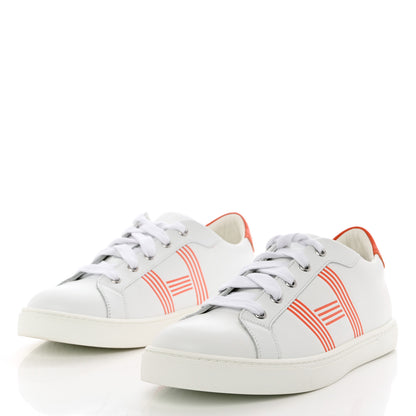 Hermes Calfskin Womens Advantage Sneakers 40 White Orange 3 of 9