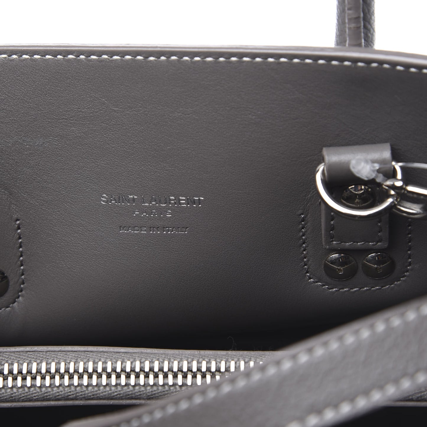 Grained Calfskin Topstich Baby Sac De Jour Fog