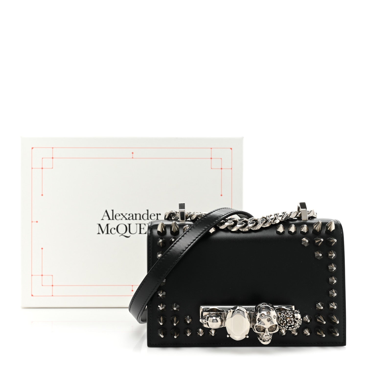 Alexander McQueen Calfskin Studded Knuckle Satchel Black Silver 10 of 10