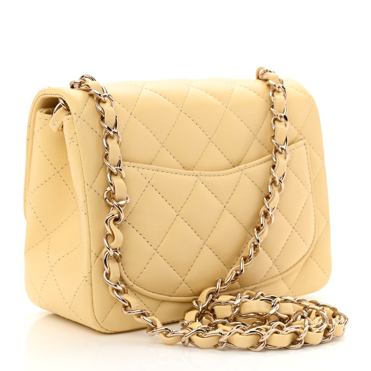Lambskin Quilted Mini Square Flap Light Yellow