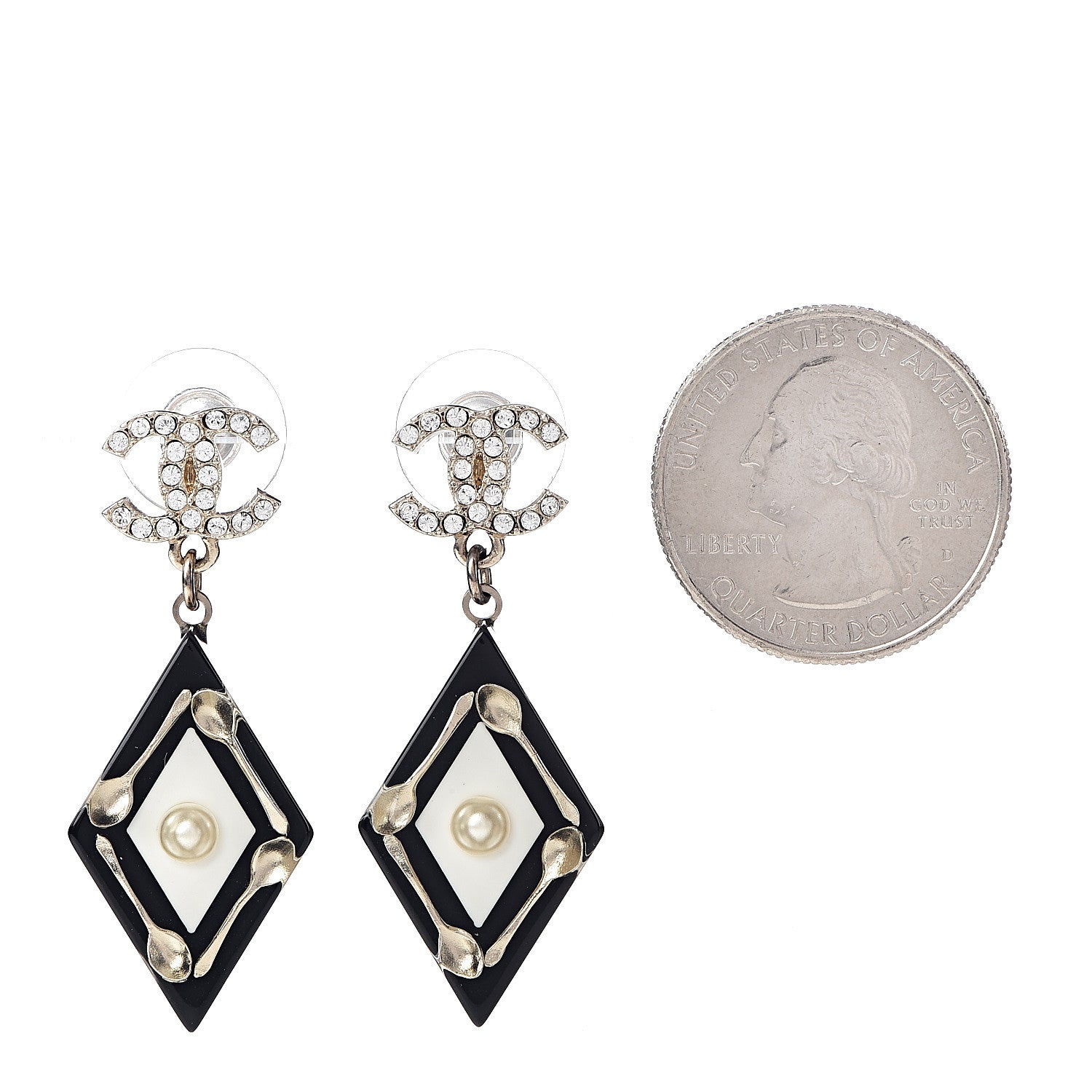 Chanel Resin Crystal Spoon Brasserie CC Drop Earrings Black White 2 of 5