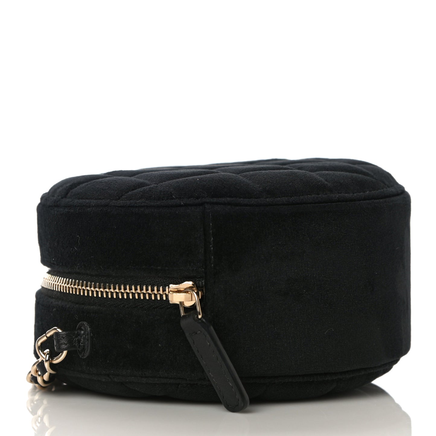 Velvet Quilted Pearl Crush Round Clutch With Chain Black