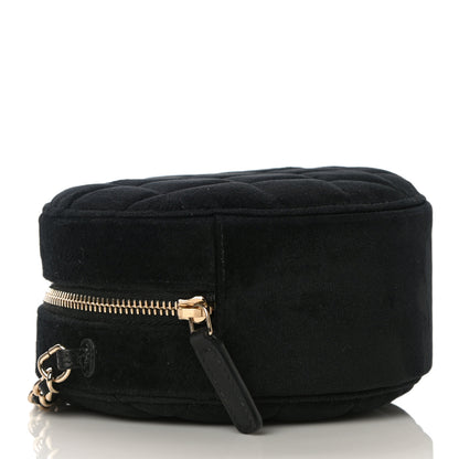 Chanel Velvet Quilted Pearl Crush Round Clutch With Chain Black 3 of 10