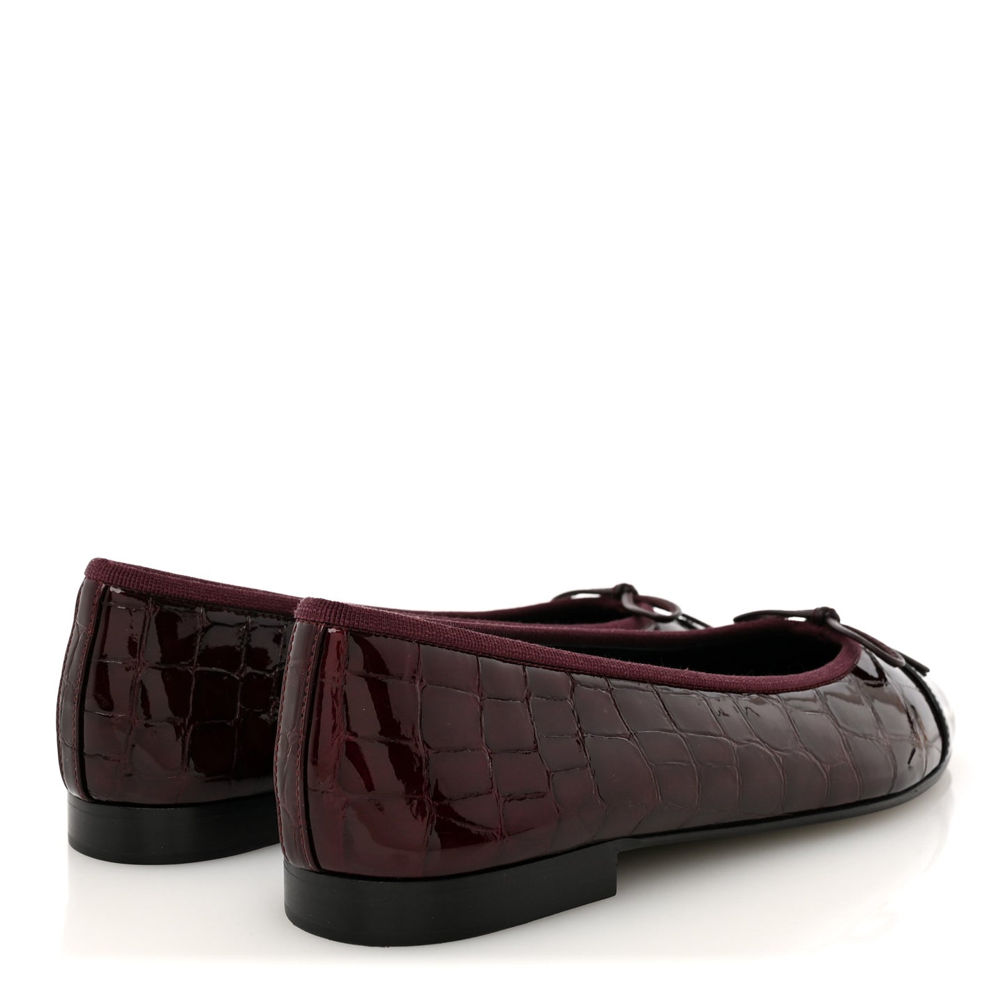 Patent Calfskin Crocodile Embossed Ballerina Flats 38 Dark Burgundy Black