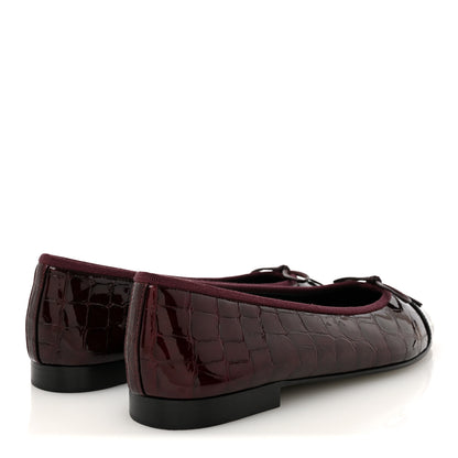 Chanel Patent Calfskin Crocodile Embossed Ballerina Flats 38 Dark Burgundy Black 5 of 10