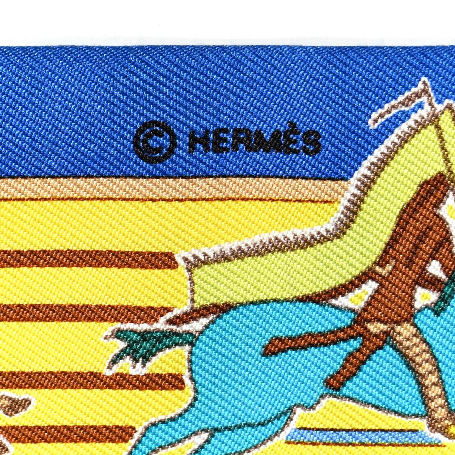Hermes Silk Pani La Shar Pawnee Twilly Bleu Roy Jaune 3 of 5