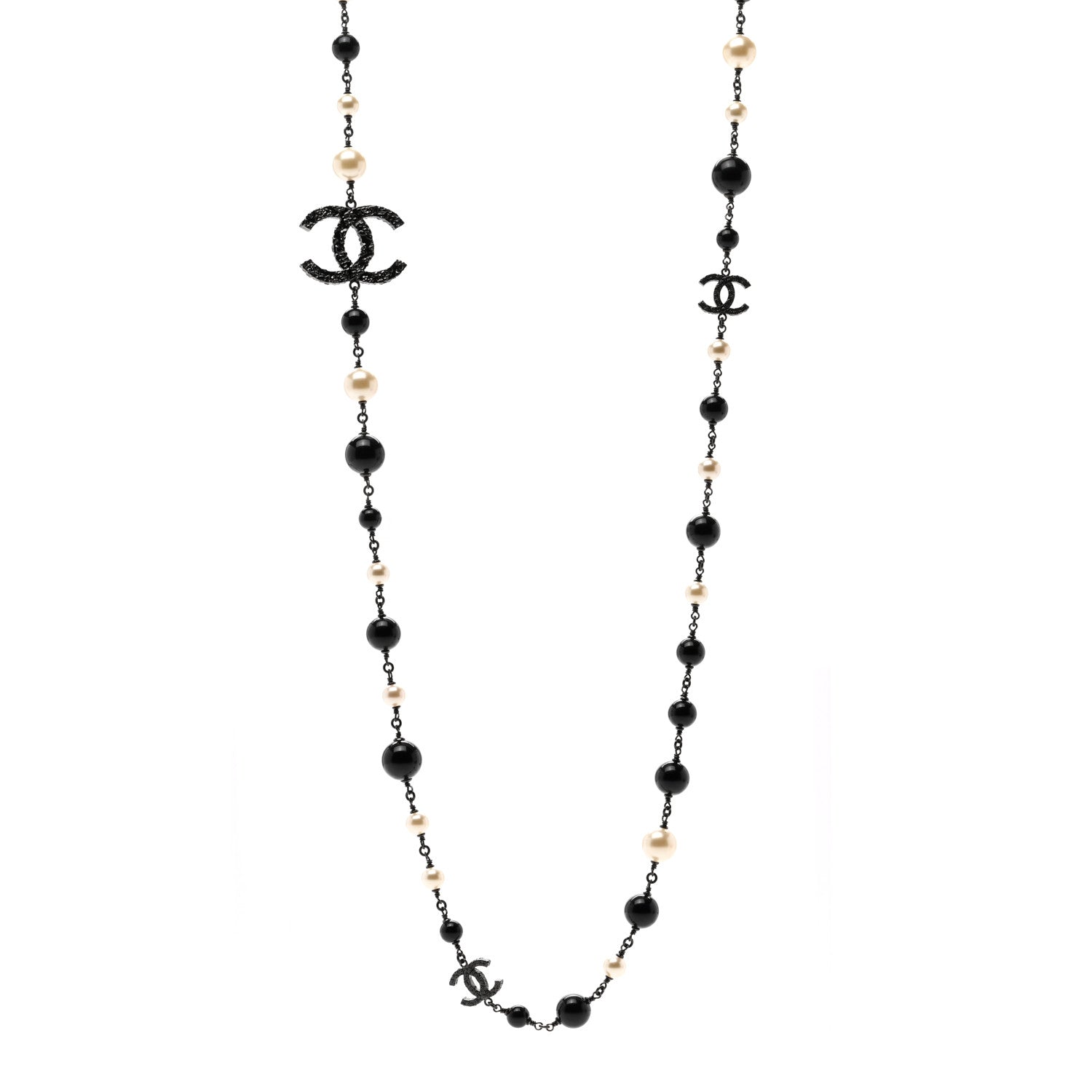 Chanel Pearl Beaded CC Long Necklace Black 1 of 4